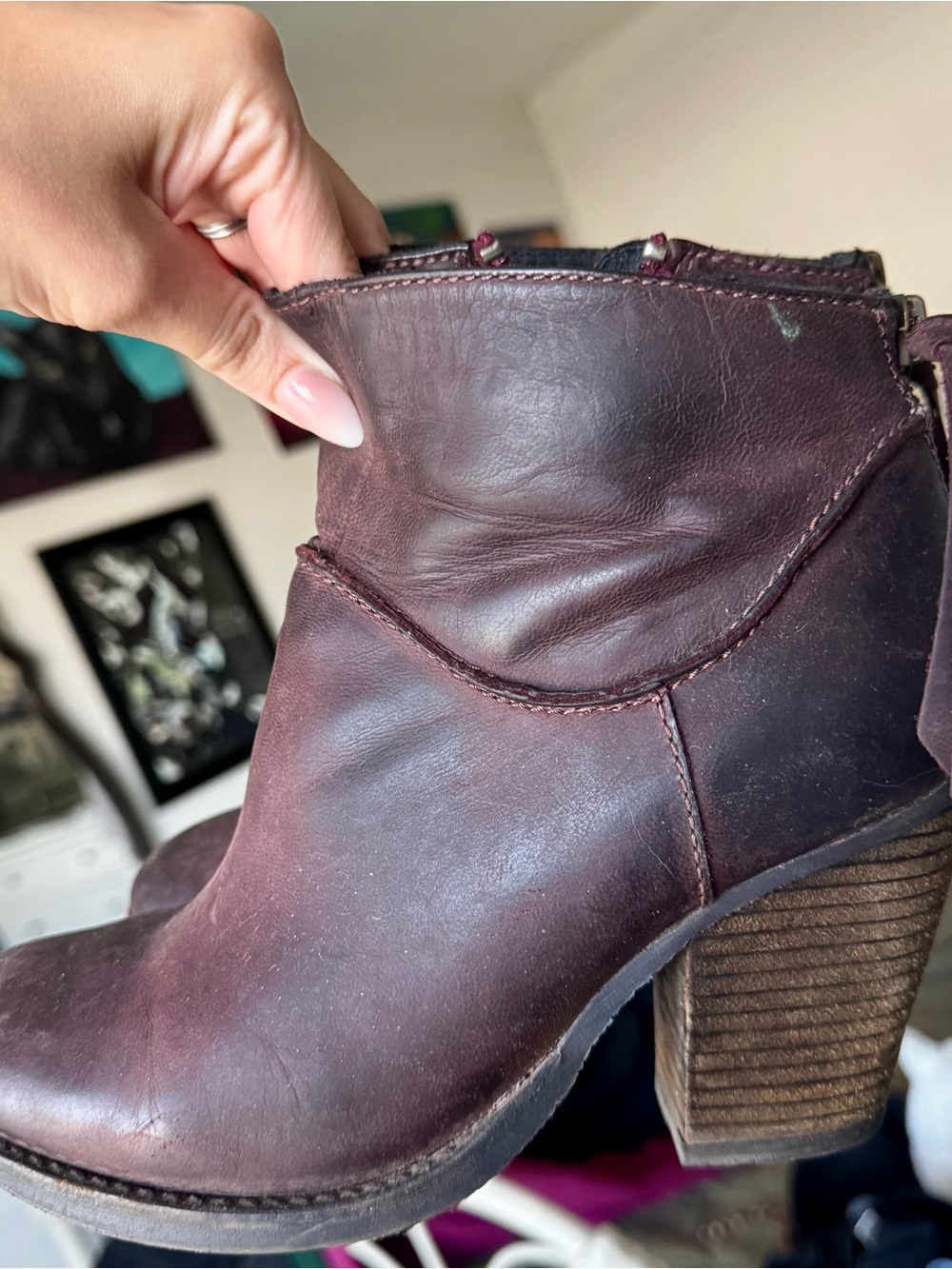 Steve Madden Burgundy Leather Block Heel Booties